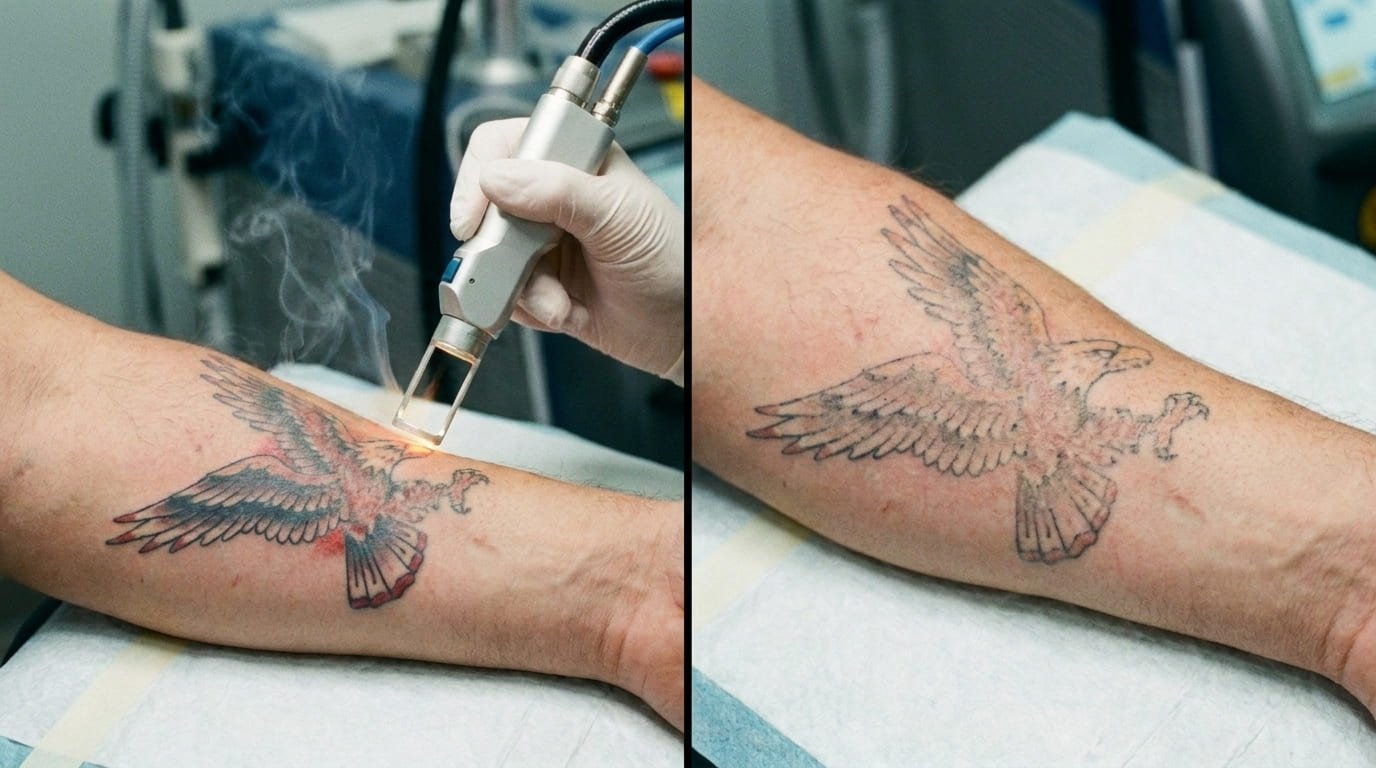 Comparación de la evolución de un tatuaje durante varias sesiones de eliminación láser