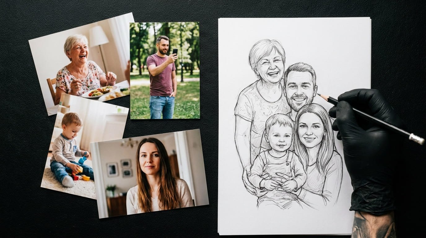 Composición de un tatuaje familiar creada a partir de varias fotografías