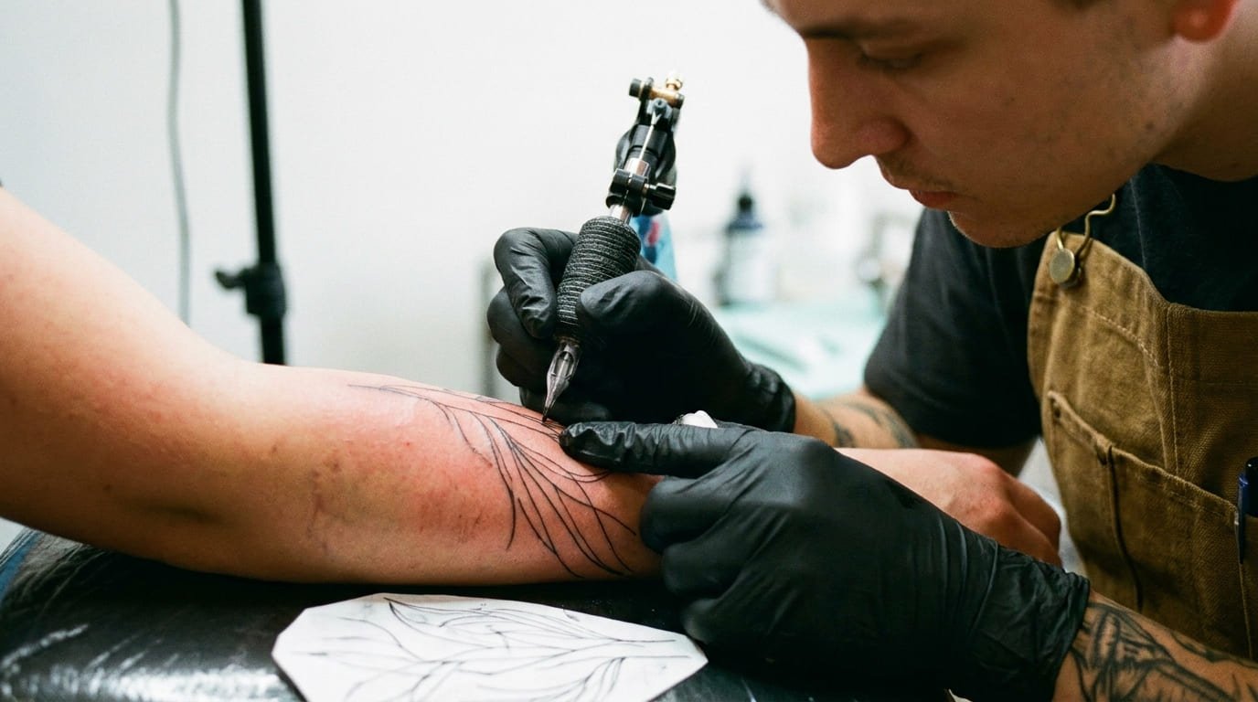 Sesión de tatuaje fine line