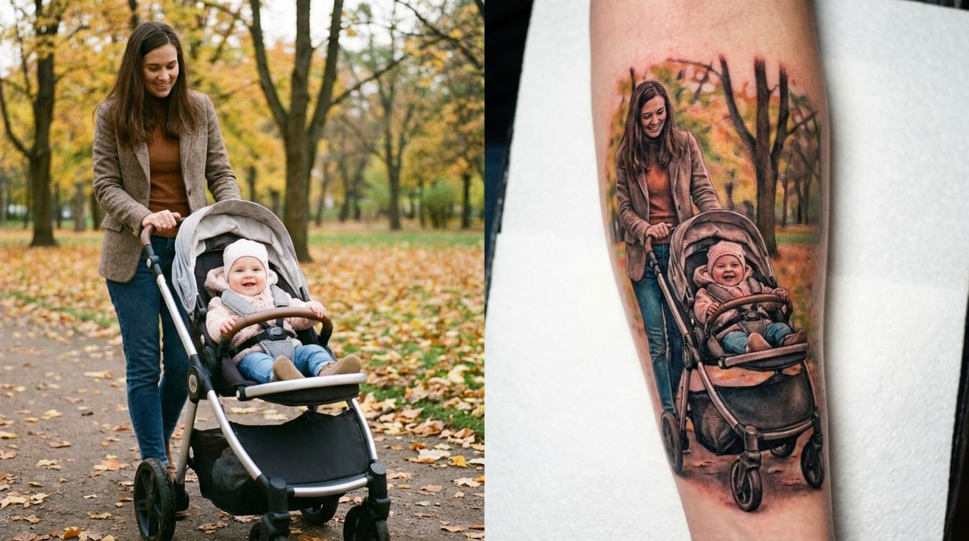 Fotografía de referencia y tatuaje realista de retrato
